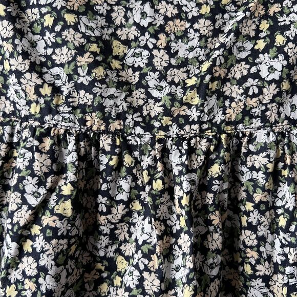Uniqlo Dress Womens Large Black Floral Puff Sleeve Square Neck Tiered Pockets - Picture 5 of 12